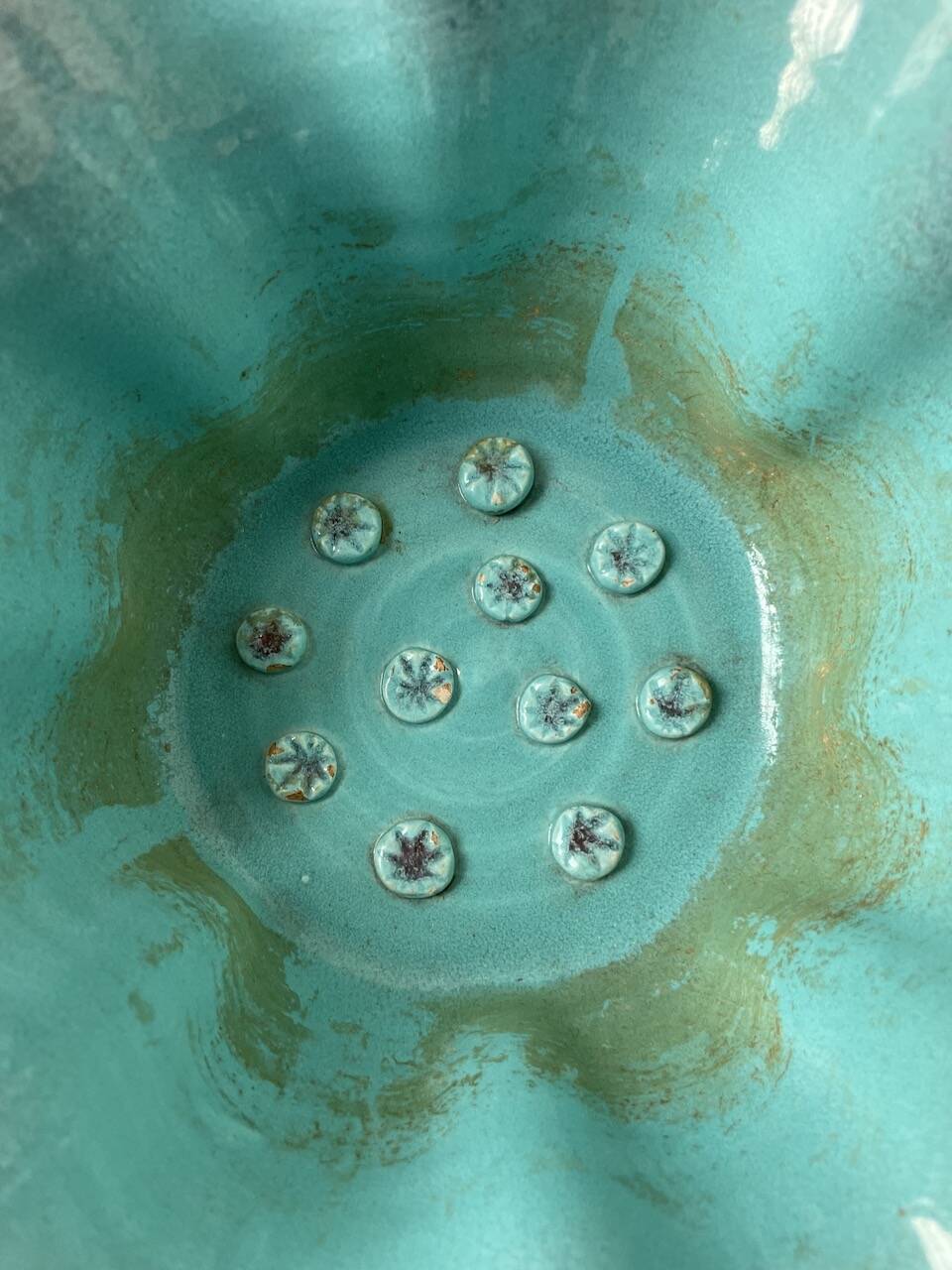 Blue and pink ceramic dish