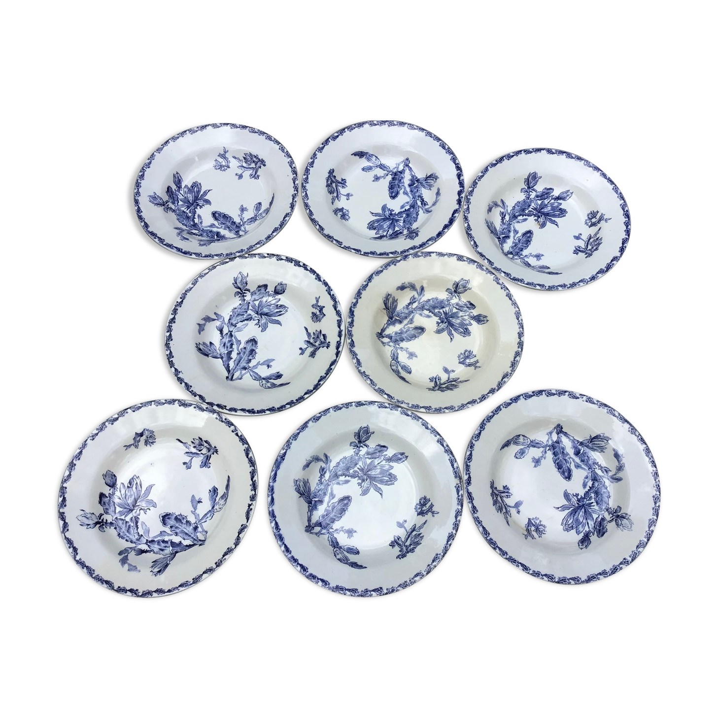 Set of 8 hollow plates Opaque porcelain from Gien decoration Cactus