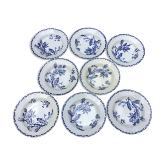 Set of 8 hollow plates Opaque porcelain from Gien decoration Cactus