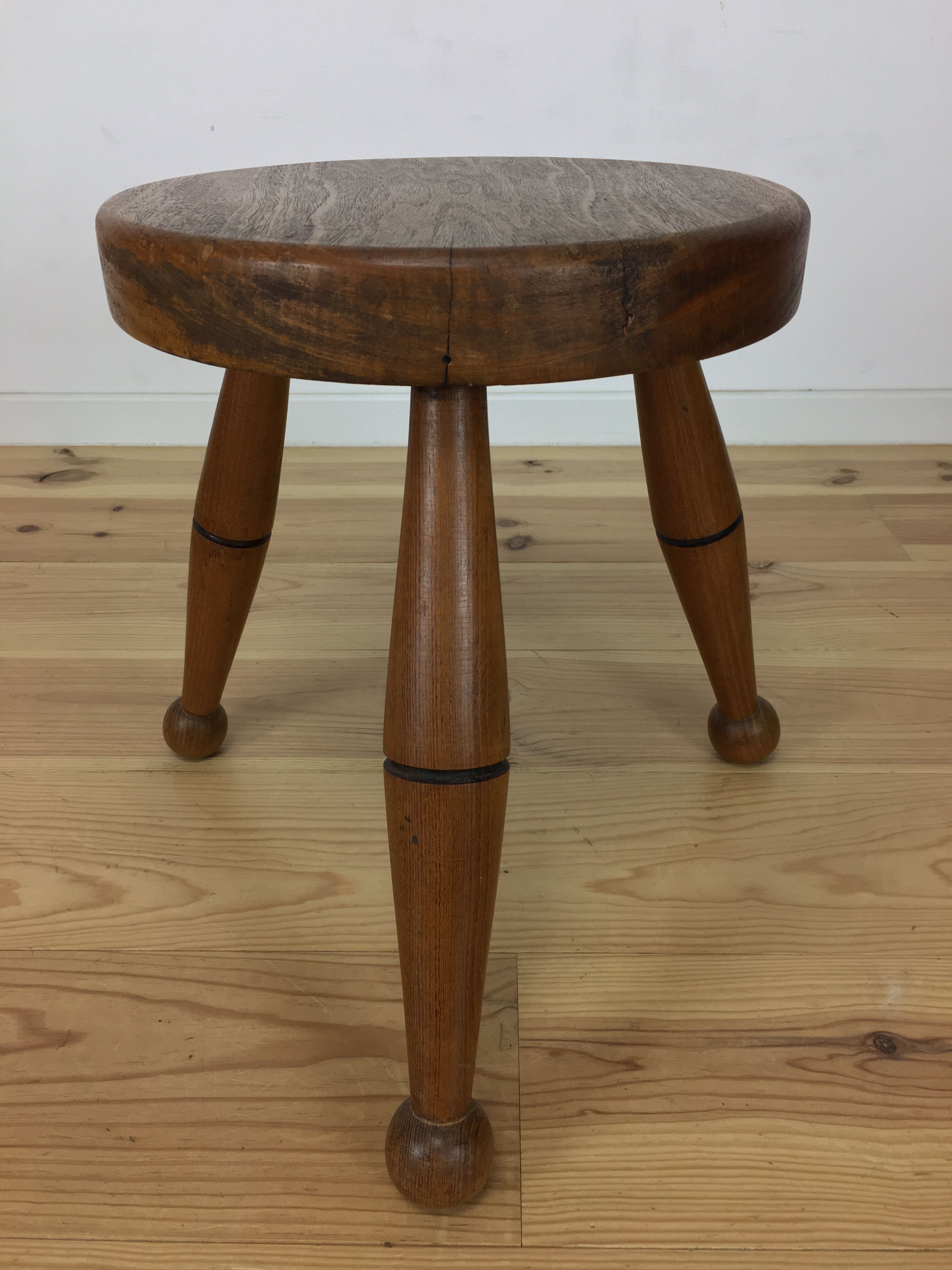 Art deco solid oak tripod stool