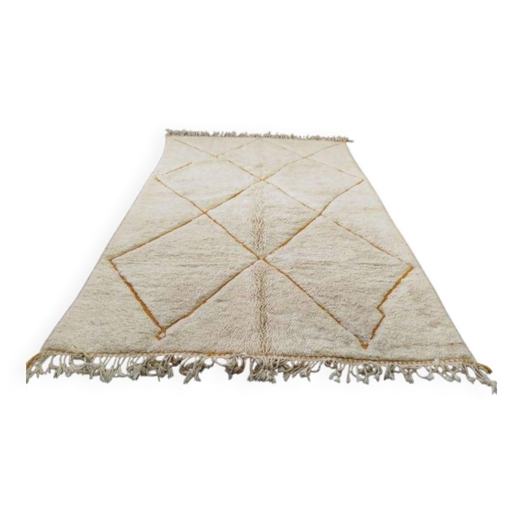 Tapis moderne Beni Ourain blanc : Motif de diamant noir