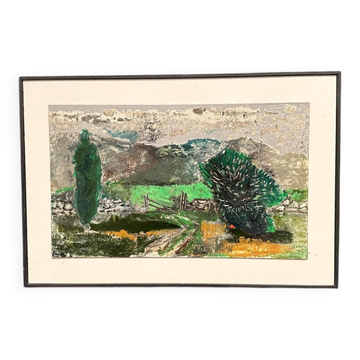 Original Swedish Oil On Panel – “Green Landscape” By Erik Emanuelson
