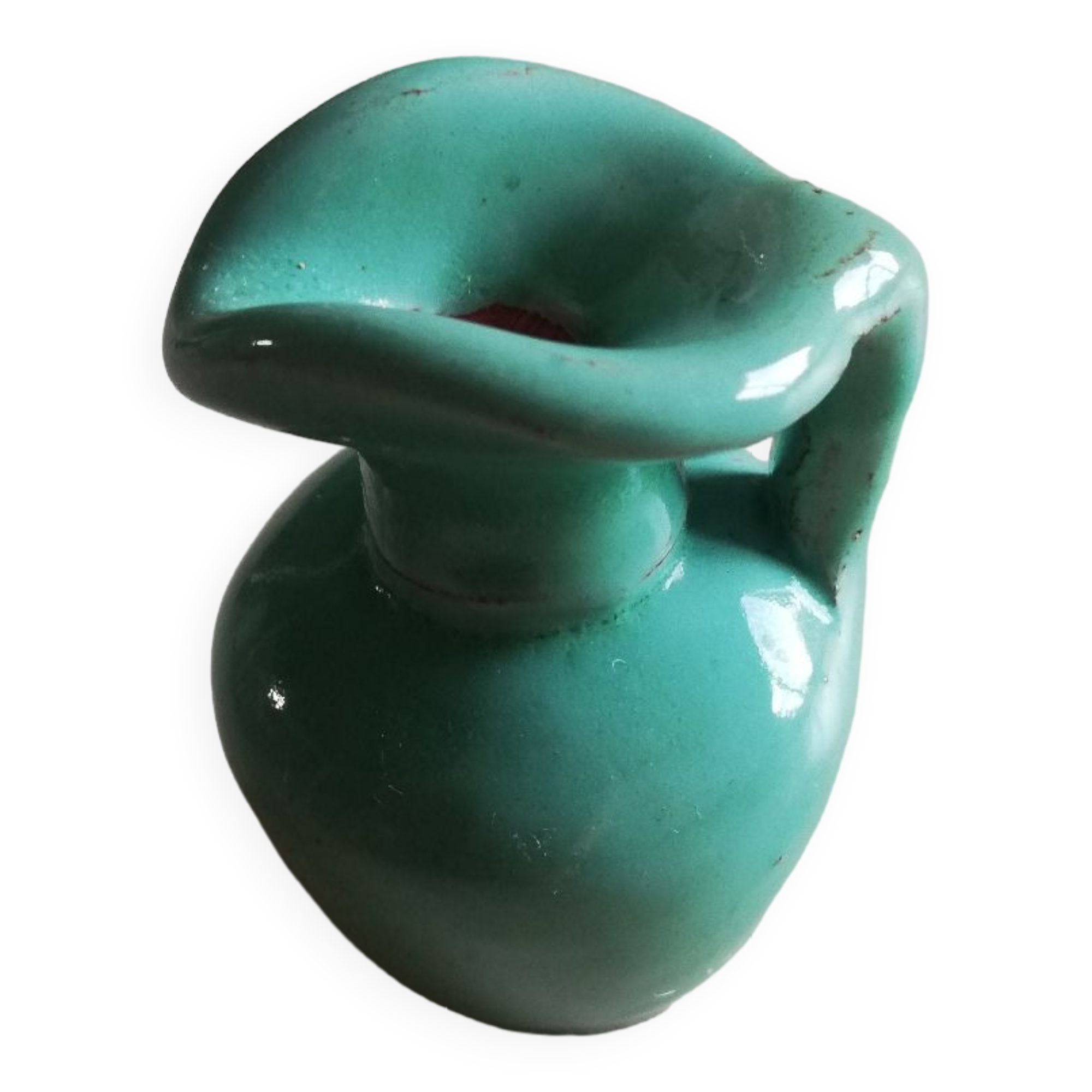 Very small turquoise soliflore in the shape of a ceramic jug