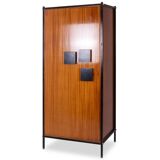 Pair of mahogany veneer and black lacquered iron cabinets. 1950s.