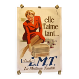 Affiche lmt radio "elle aime tant" litho ancienne et originale entoilage récent