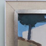 Mid-Century Modern "Charming Town" Vintage Swedish Street Scene Oil Painting, Framed