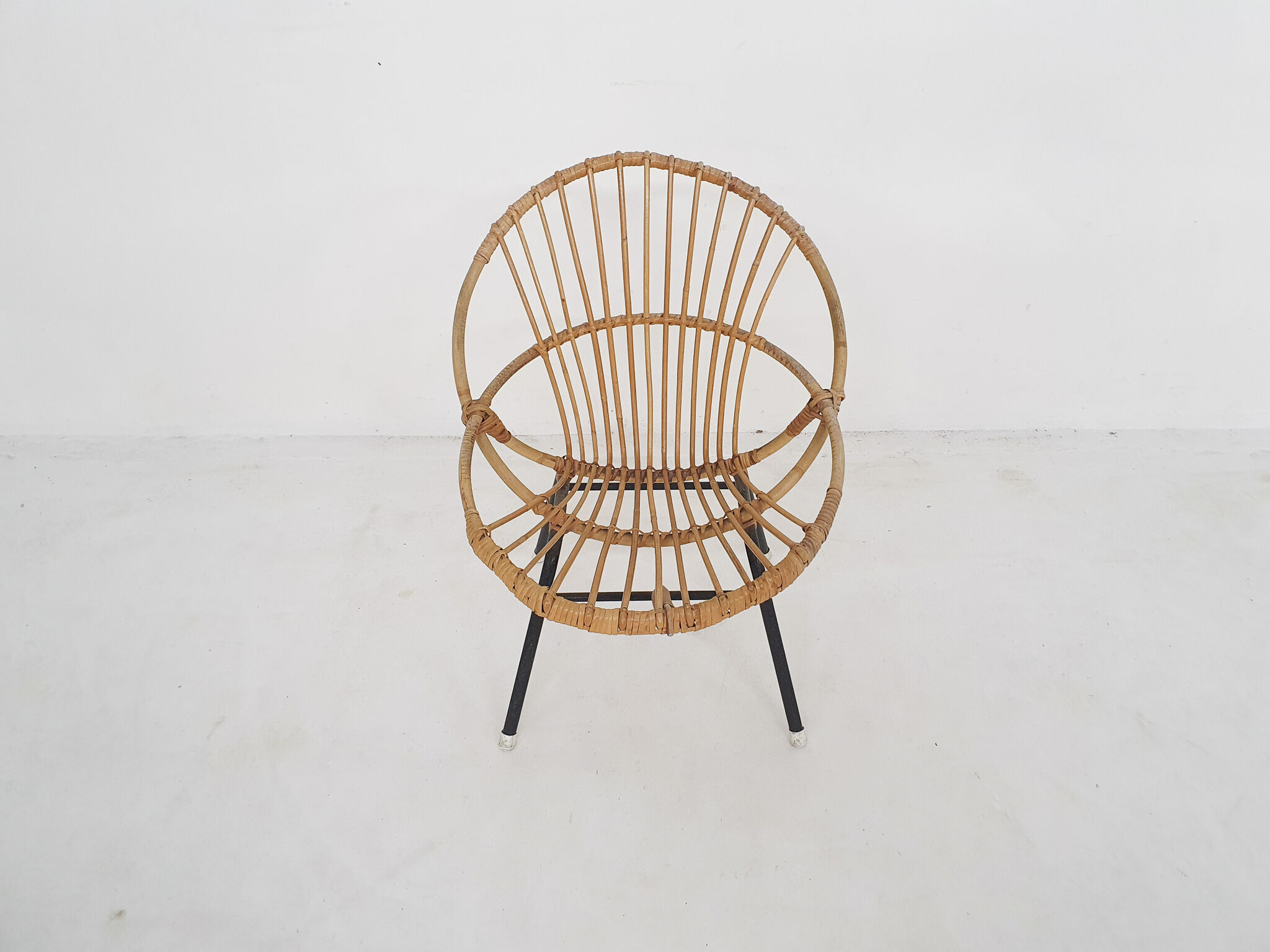 Rohe Noordwolde rattan and metal lounge chair, The Netherlands 1950's