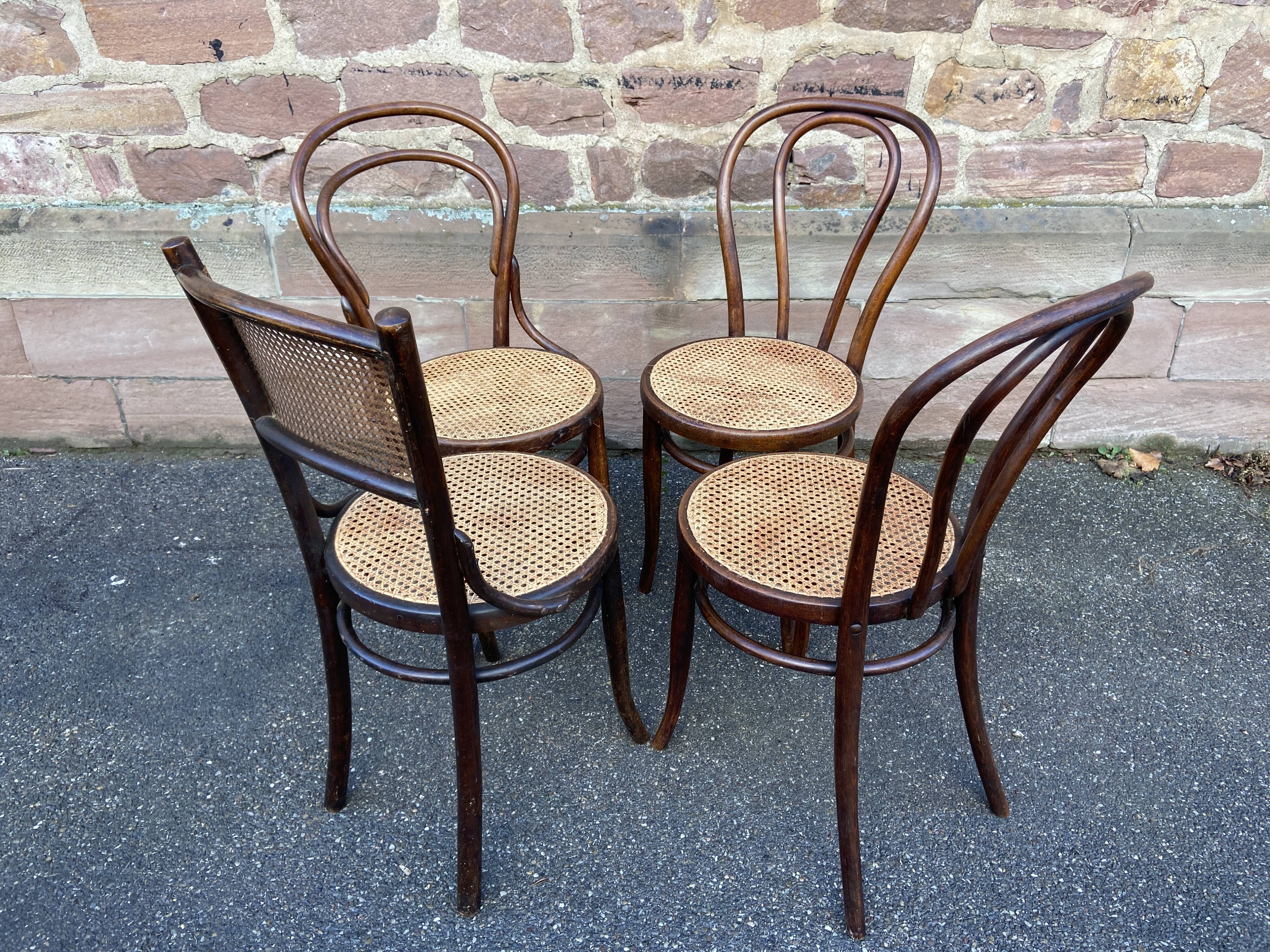 Set of 4 mismatched bistro chairs vintage curved wood