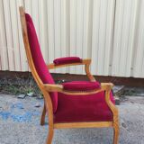 Pair of red velvet voltaire armchairs