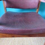 Pair of armchairs in rosewood from Rio and plum leather, Denmark 1960