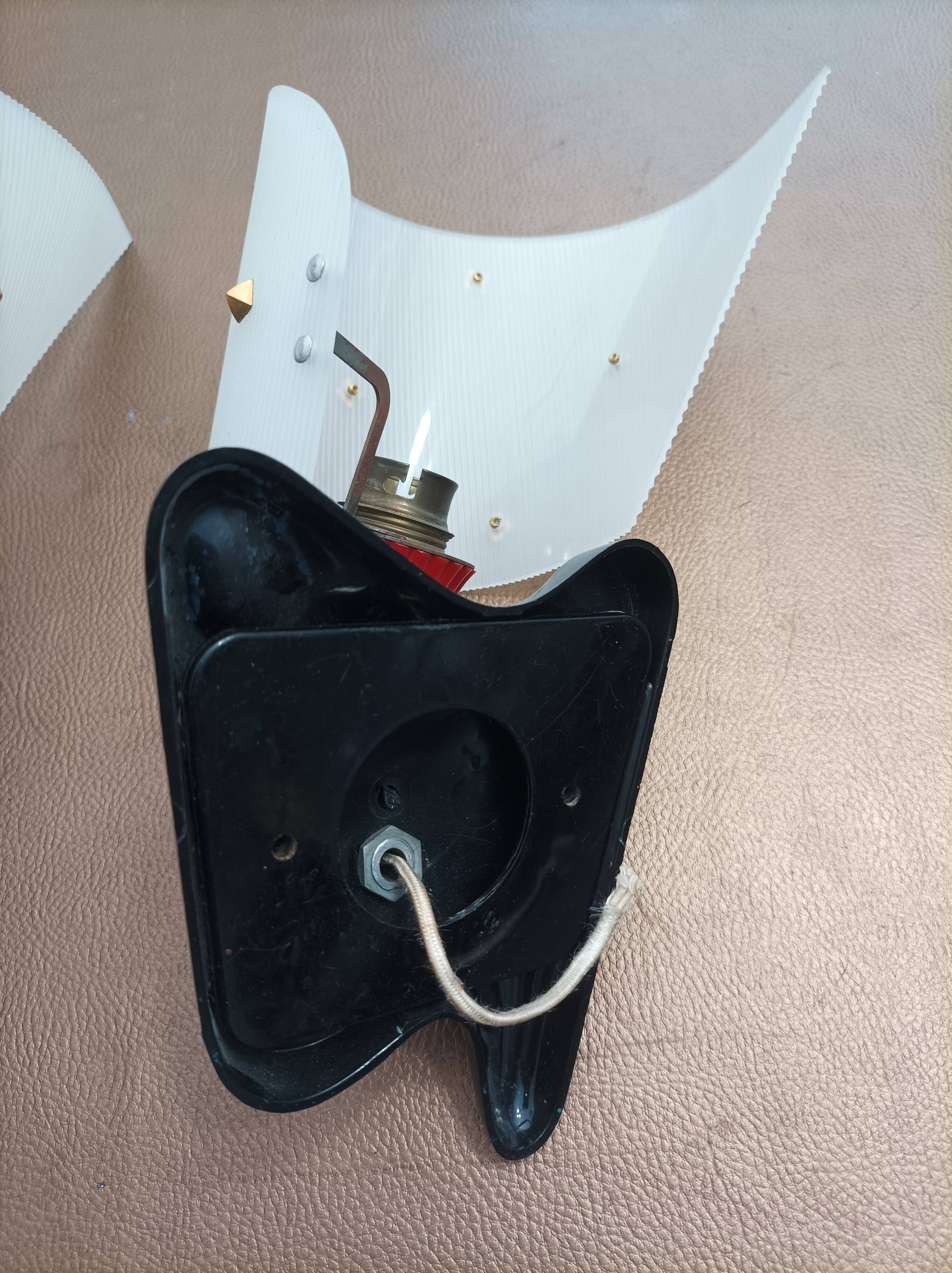 Pair of vintage wall lights Rockabilly 1950s brass, black and red