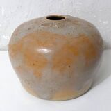Ancien vase boule en grès texturé design brutaliste vintage signé