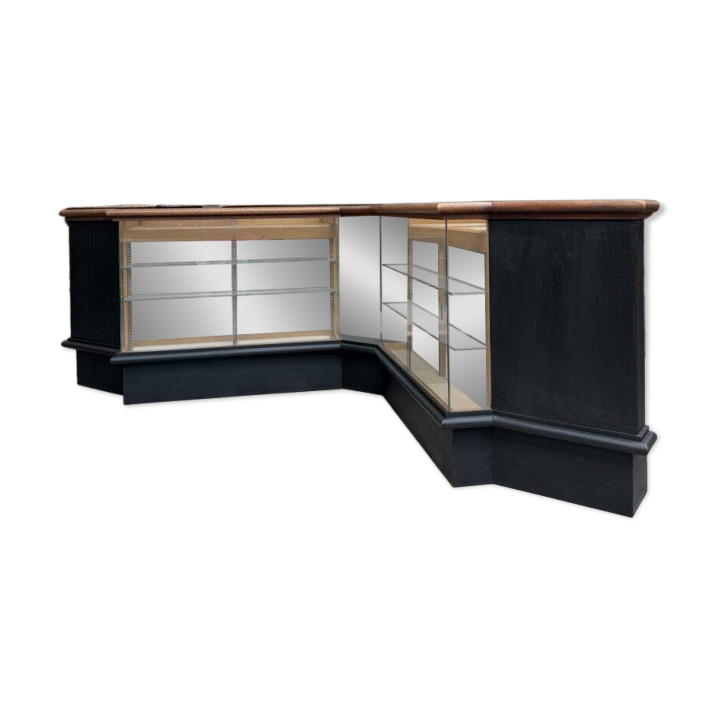 Ancien comptoir vitrine d’angle de maroquinier