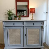 2-door sideboard in light gray wood and cane