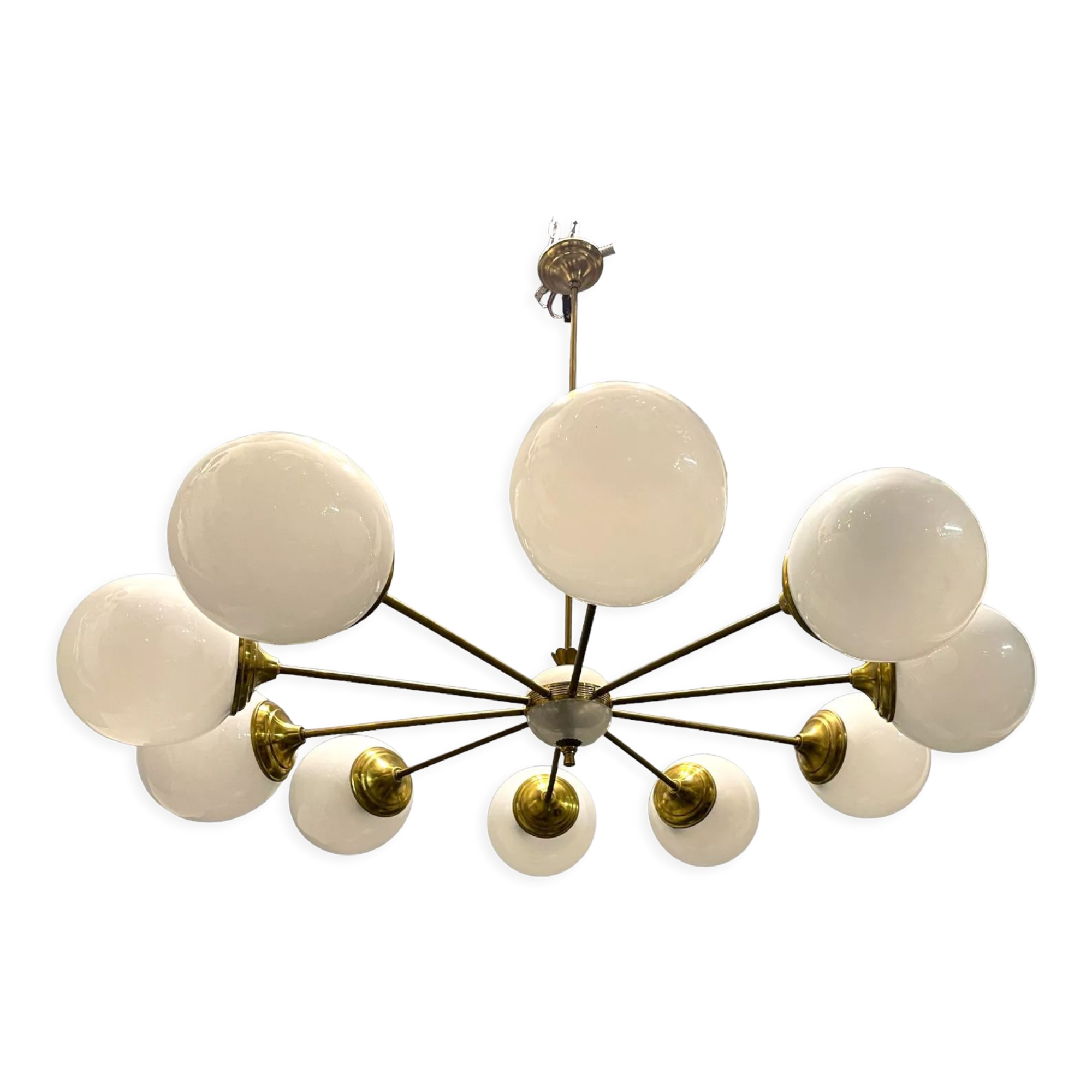 Opaline glass sputnik chandelier with 10 lights, 1960s