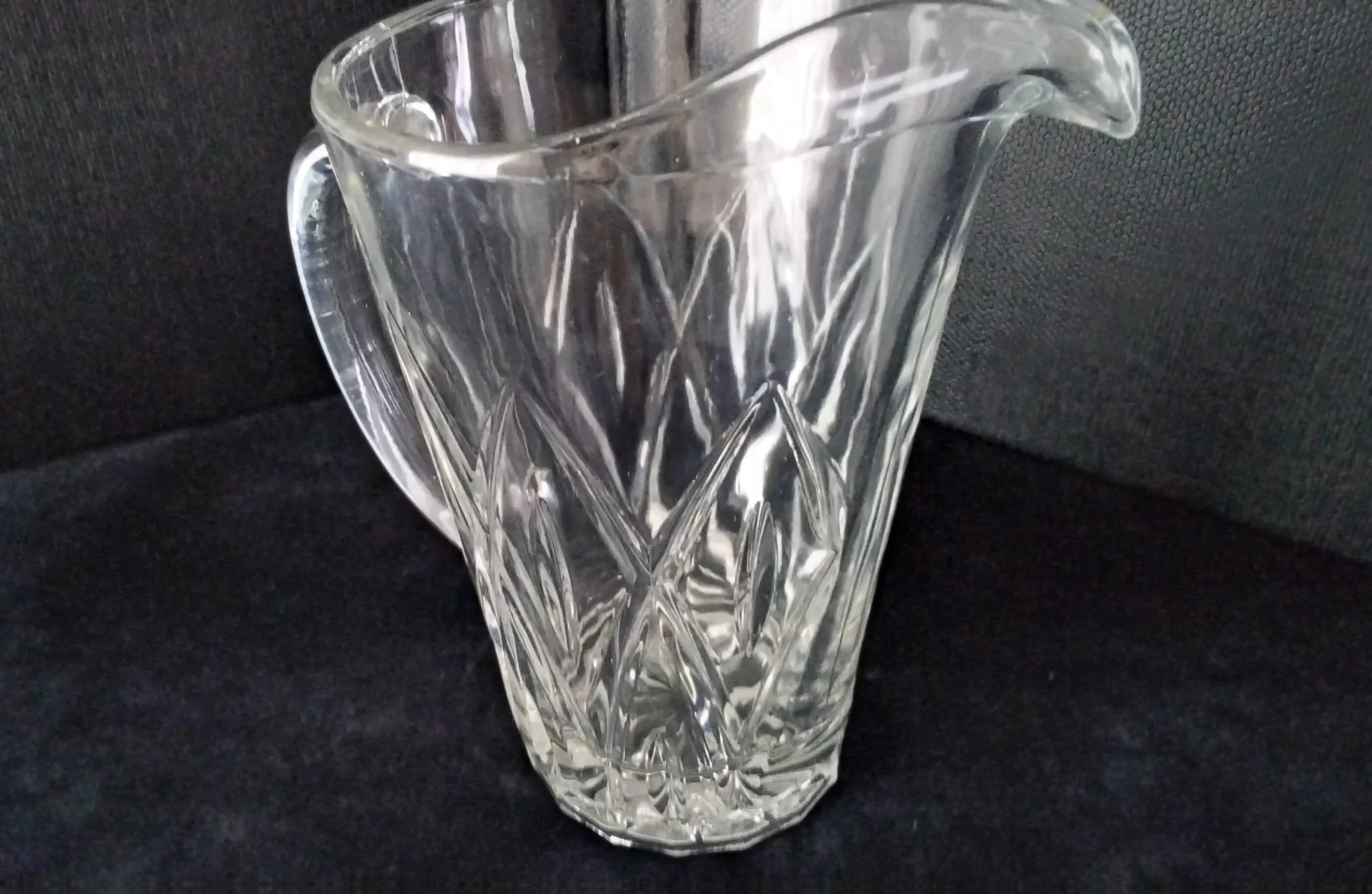 Water carafe, jug, pressed moulded glass pitcher.