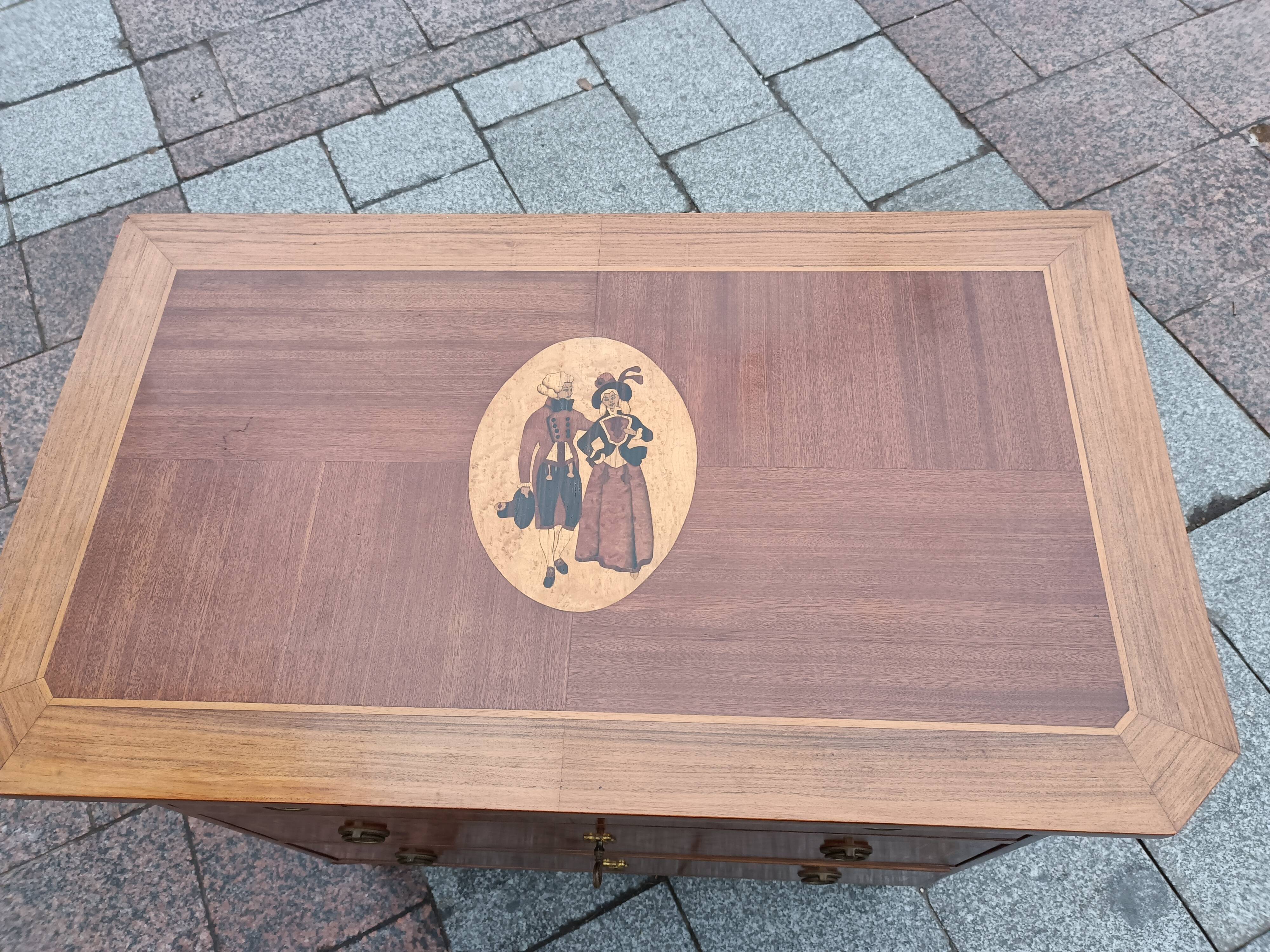 Old Louis XVI style chest of drawers in marquetry