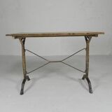Art Deco bistro table with oak top on cast iron table