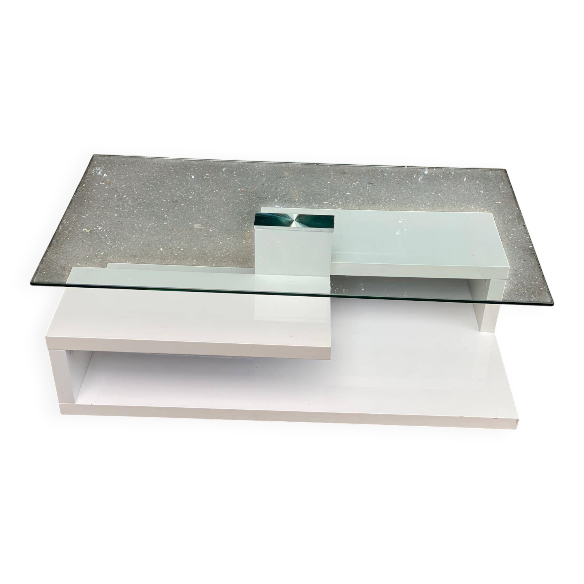 Glass and white lacquered coffee table