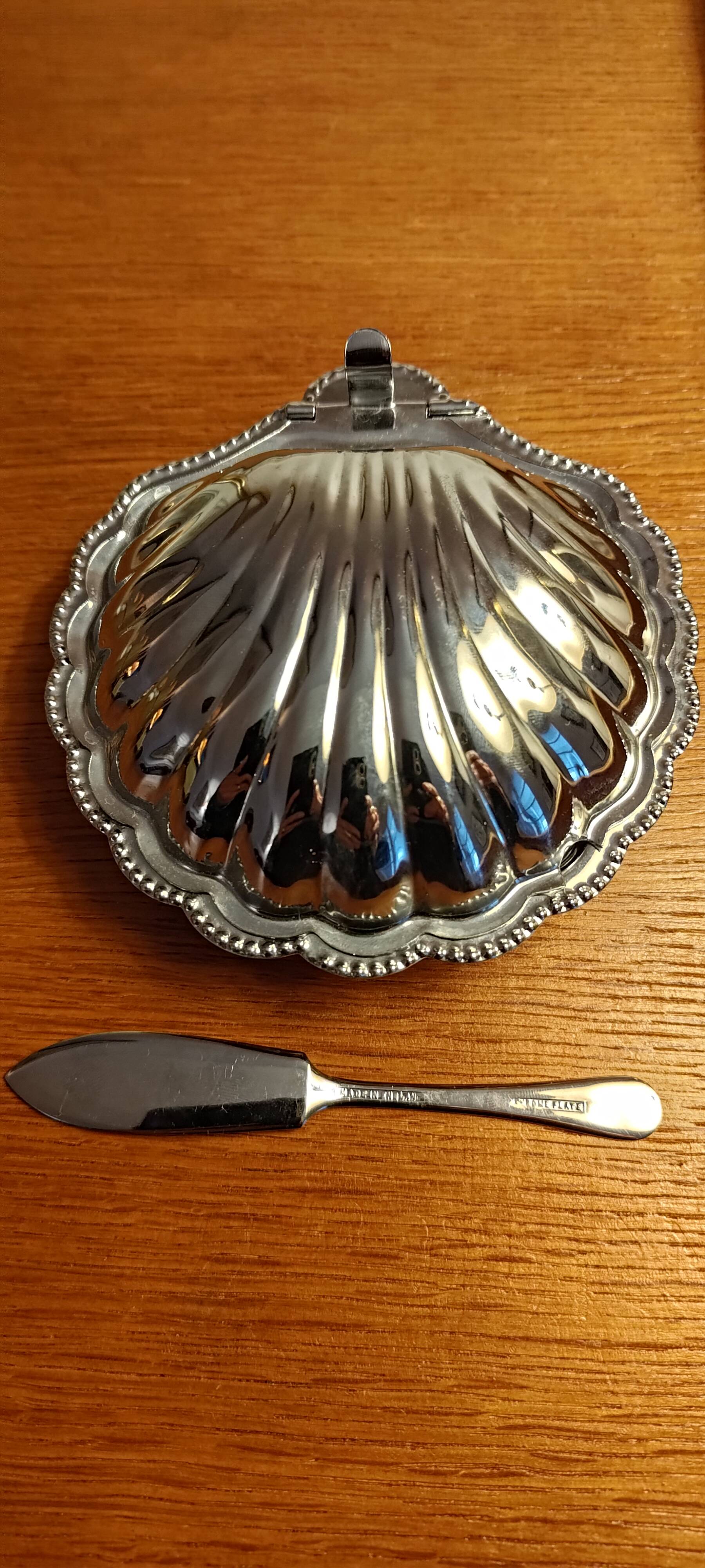 silver shell butter dish