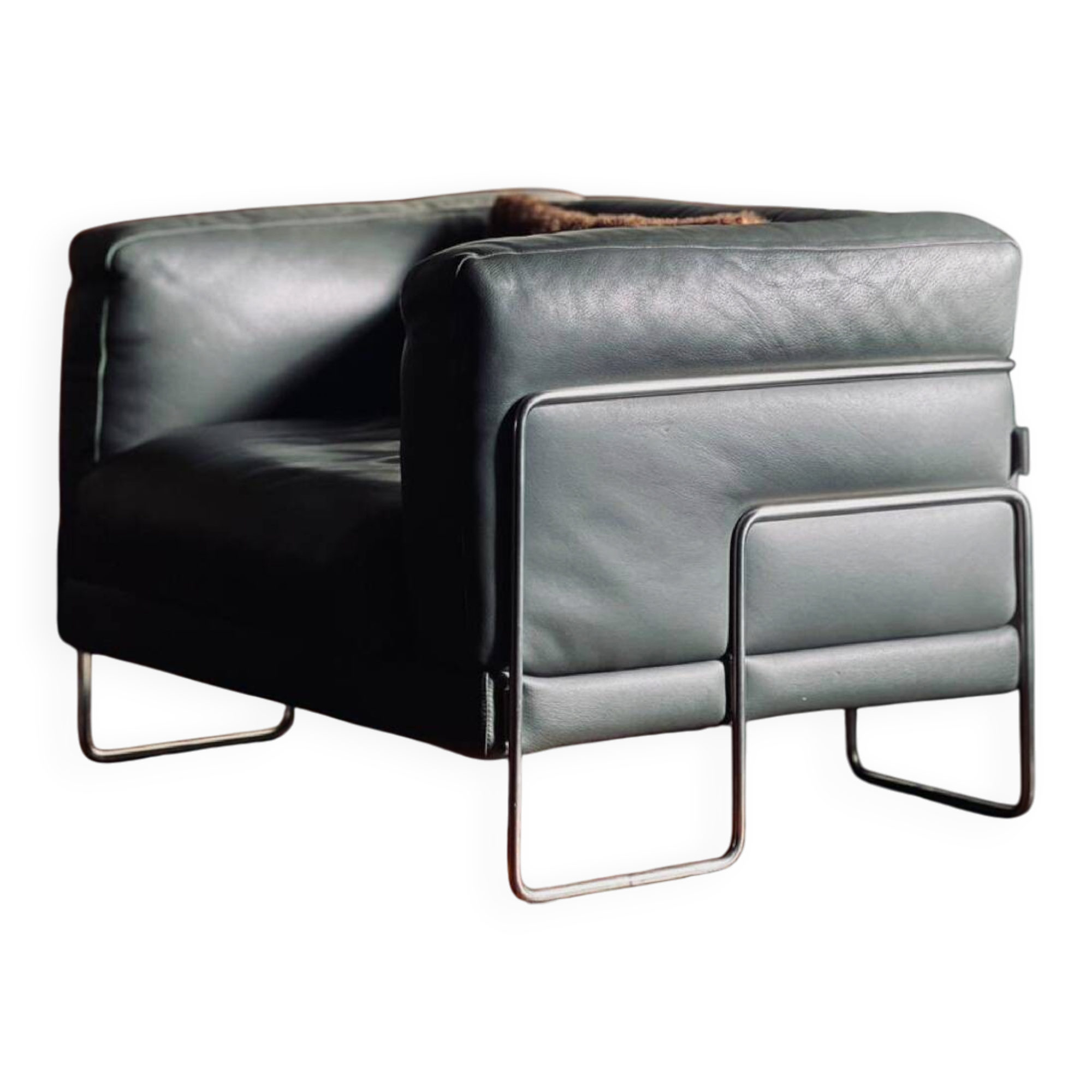 Fauteuil cuir gris pen club steiner désigné 1970