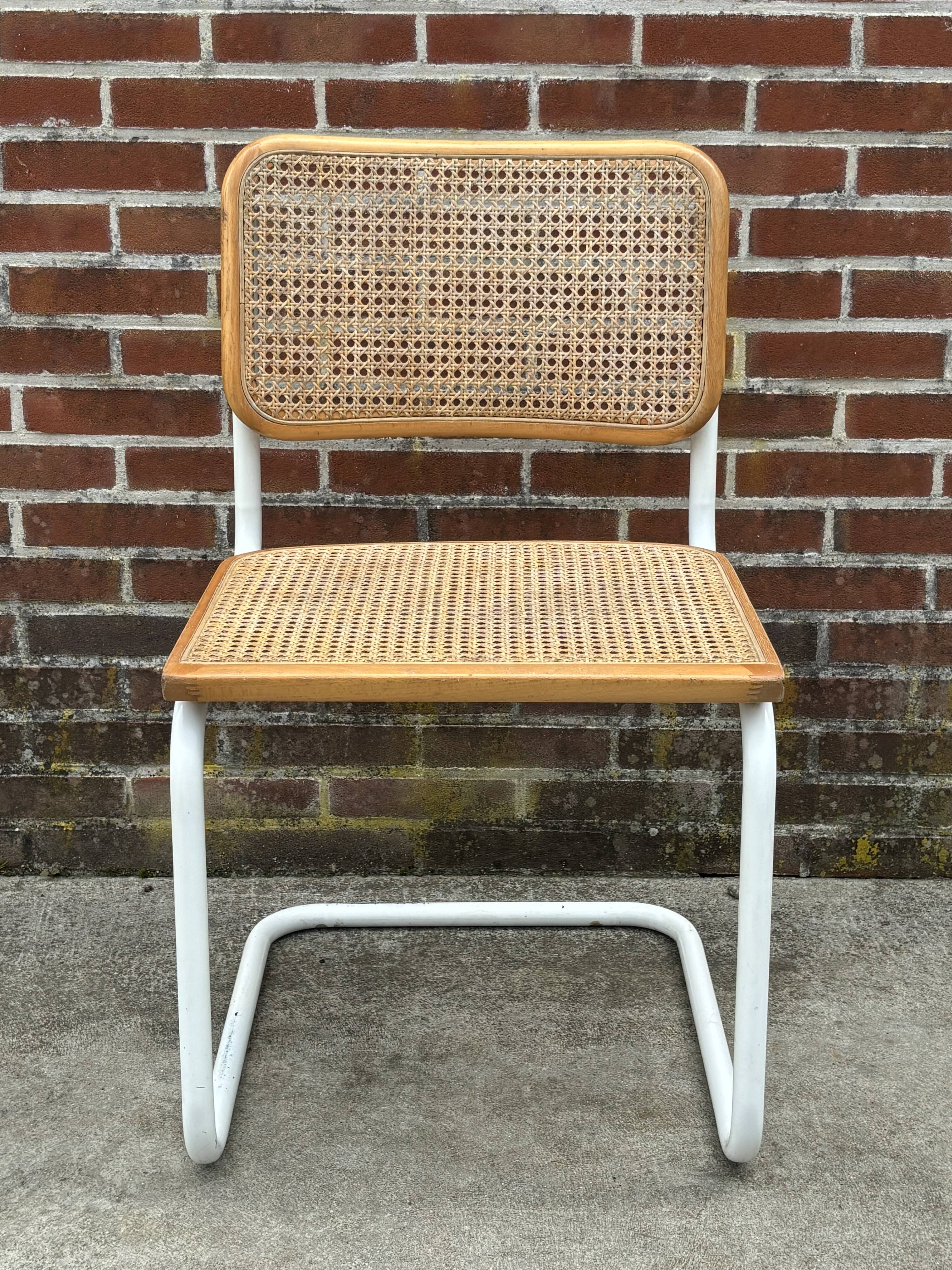Cesca chair b32 model in white and wood by Marcel Breuer