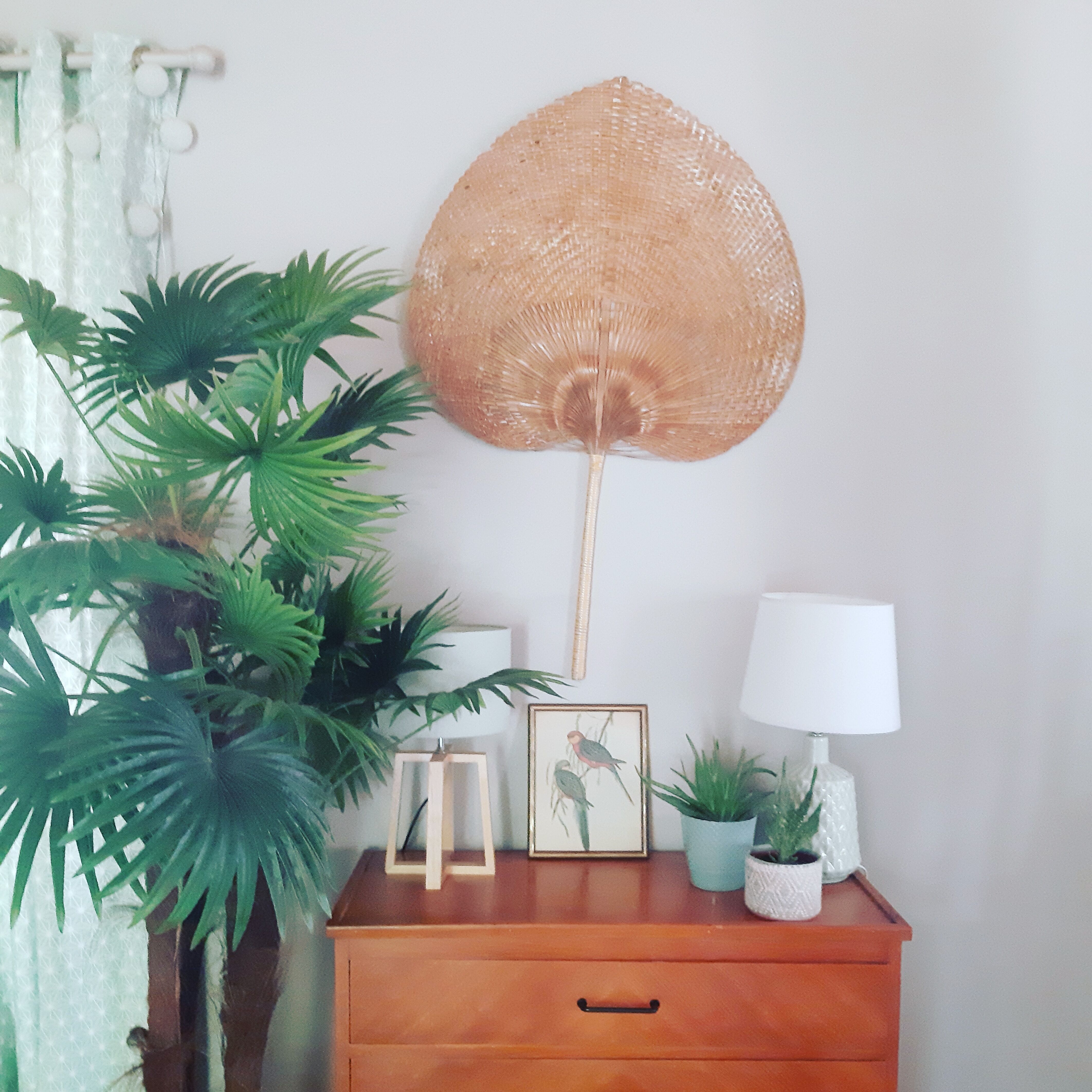 Grande palme en osier des années 60