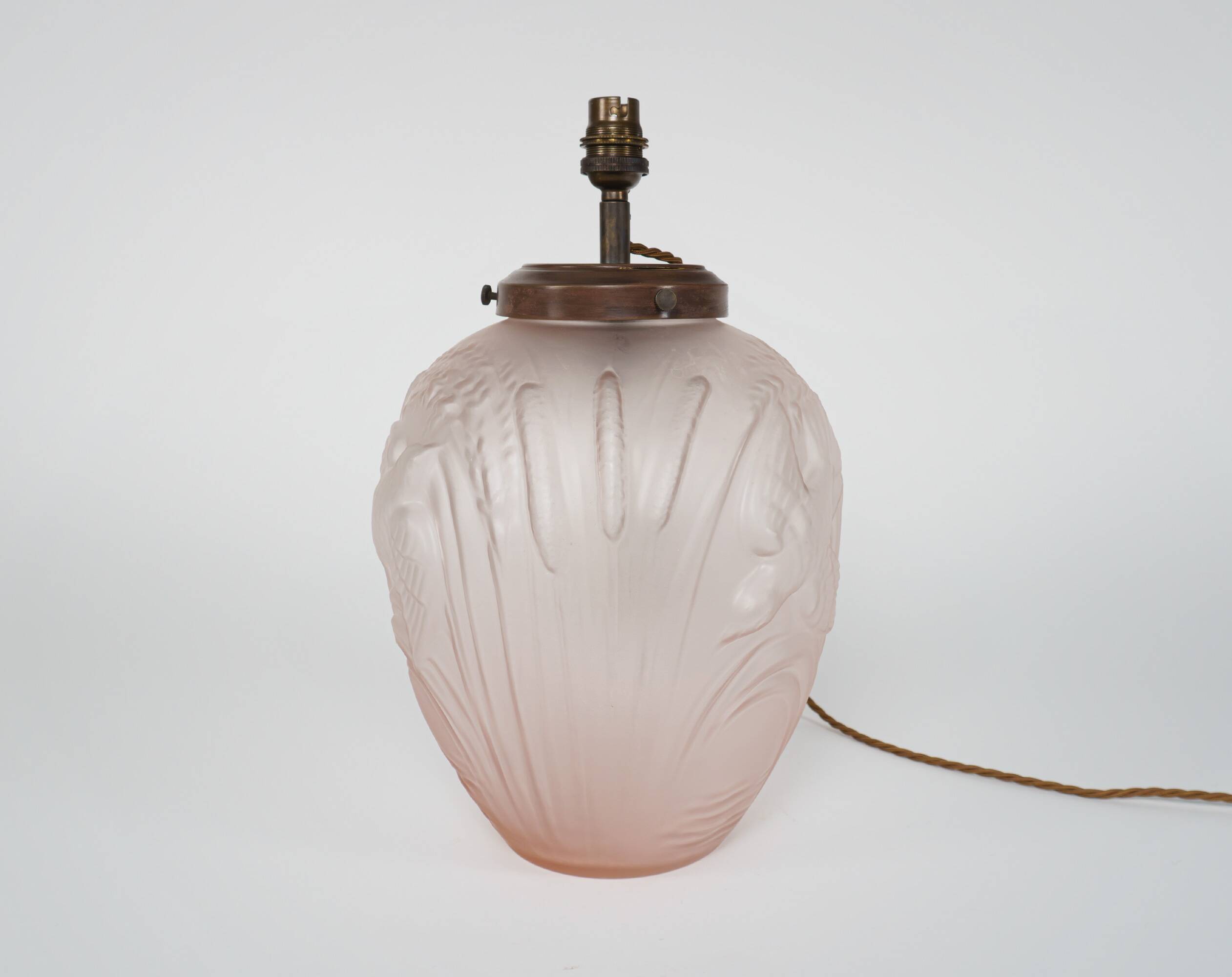 1930s British Jobling Art Deco Pink Matt Glass Table Lamp