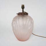 Lampe de table Art déco britannique Jobling des années 1930 en verre rose mat