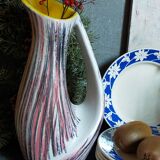 Free-form ceramic vase by R. Dupanier with abstract decoration from the 50s