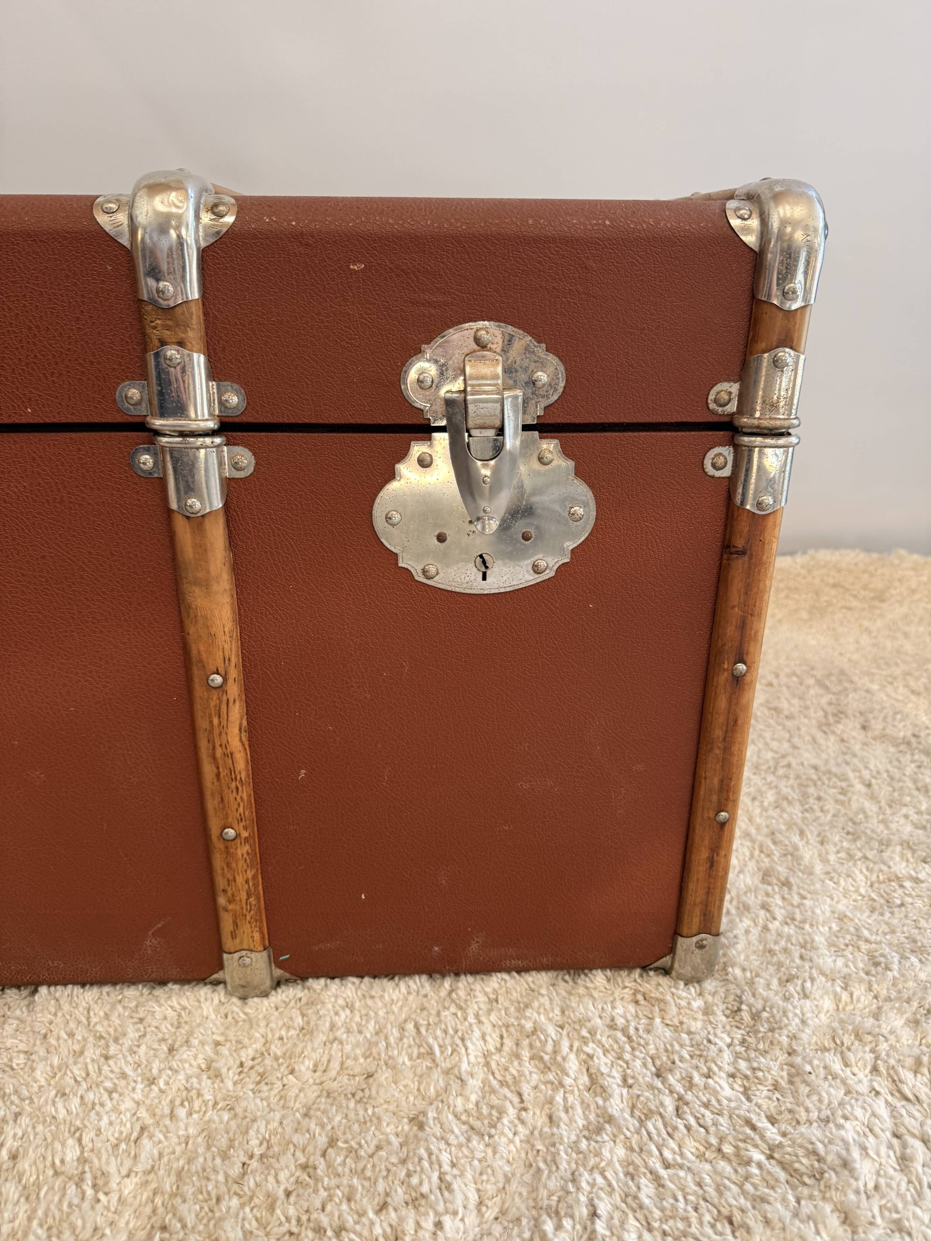 Vintage wooden and metal travel trunk
