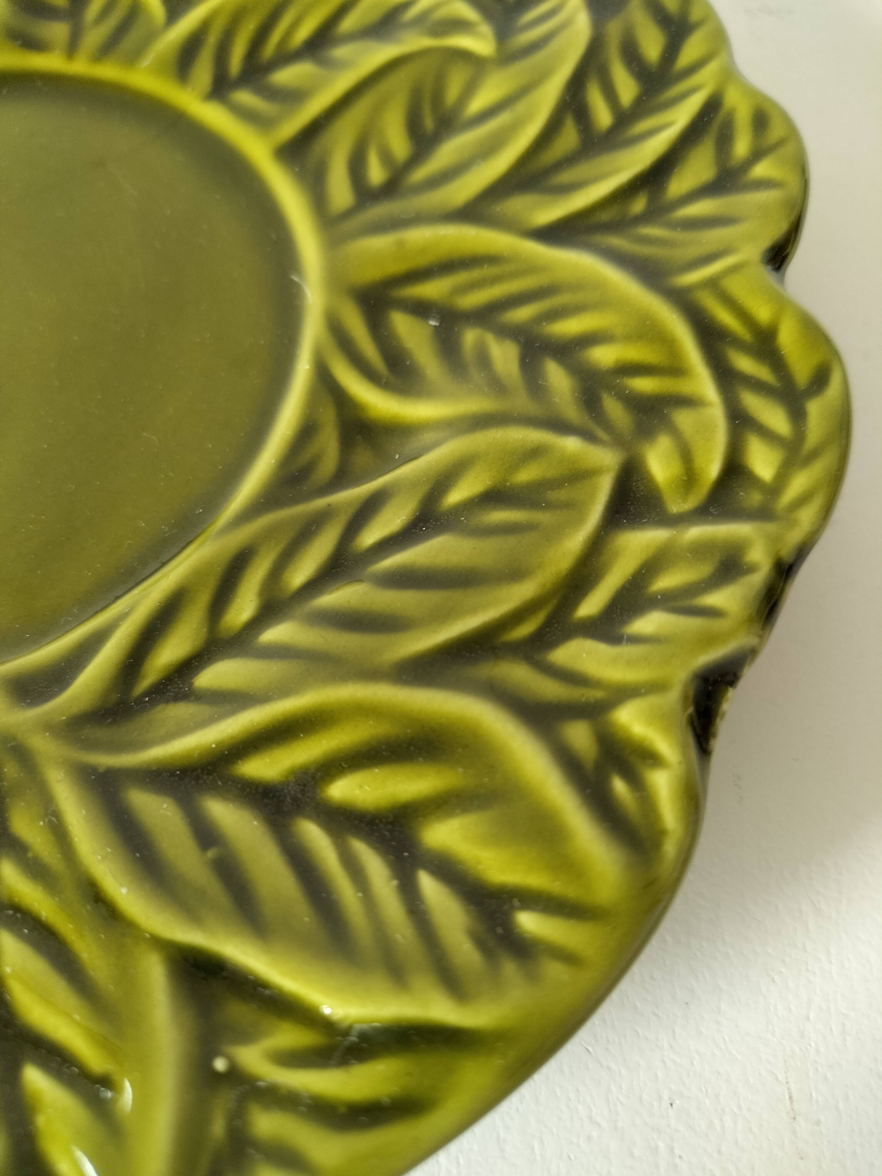 Vintage plate with olive green foliage relief