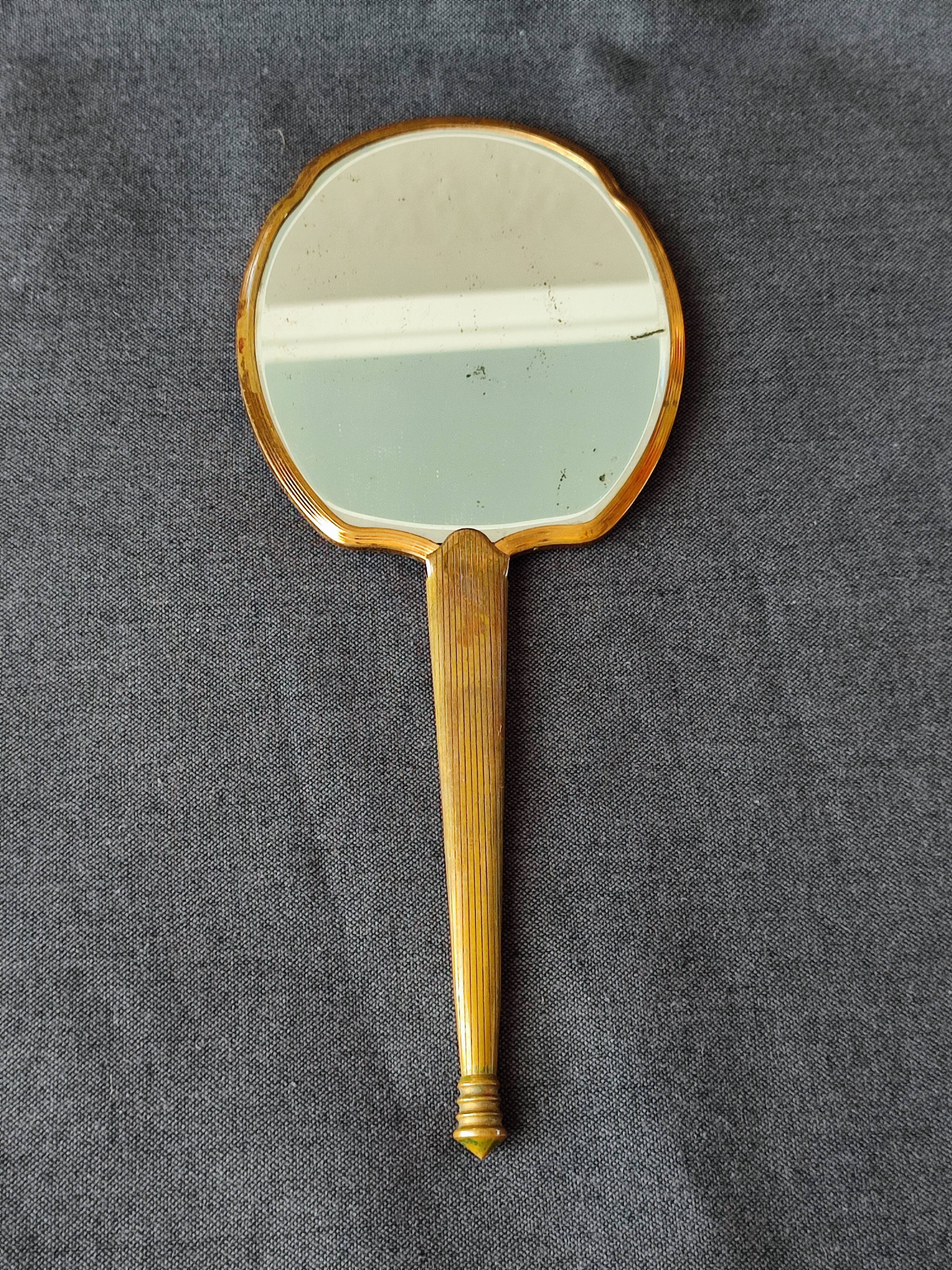 Miroir a main biseauté de taille moyenne art deco