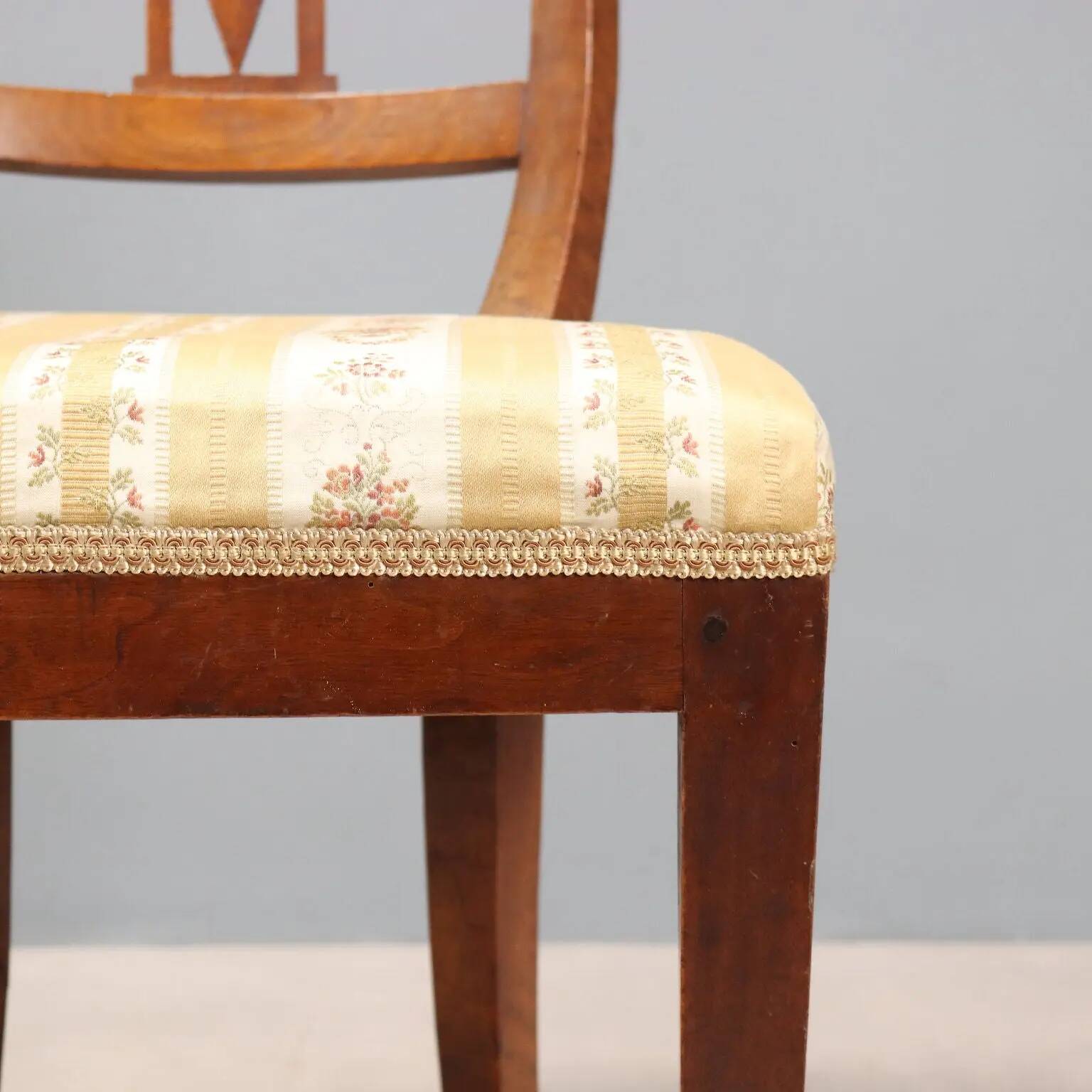 Antique mahogany and fabric chairs, Italy, 19th century