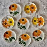 8 Assiettes à dessert Gien Fleurs peintes à la main Orange Vintage Année 70