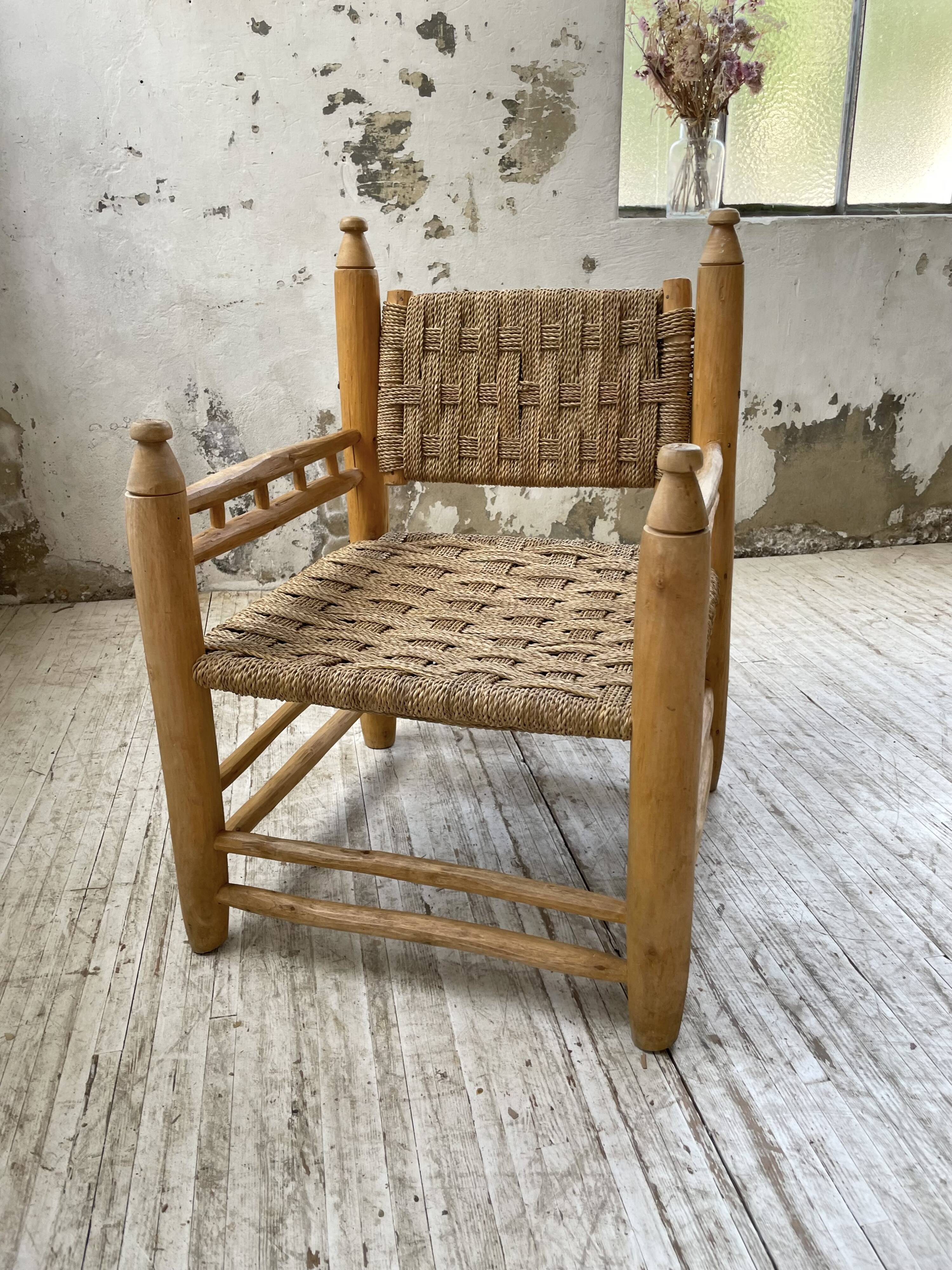 Moroccan wooden and rope armchair