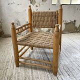 Moroccan wooden and rope armchair