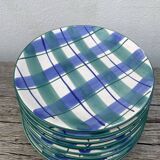 8 green and blue checked dessert plates