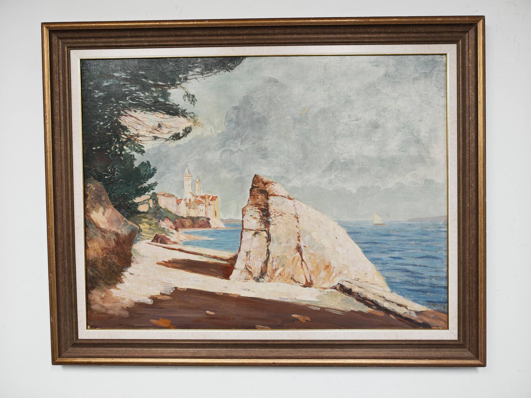 Rab Island, oil on hardboard by Bogoslav Vojinović Pelikan 1926