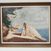 Rab Island, oil on hardboard by Bogoslav Vojinović Pelikan 1926