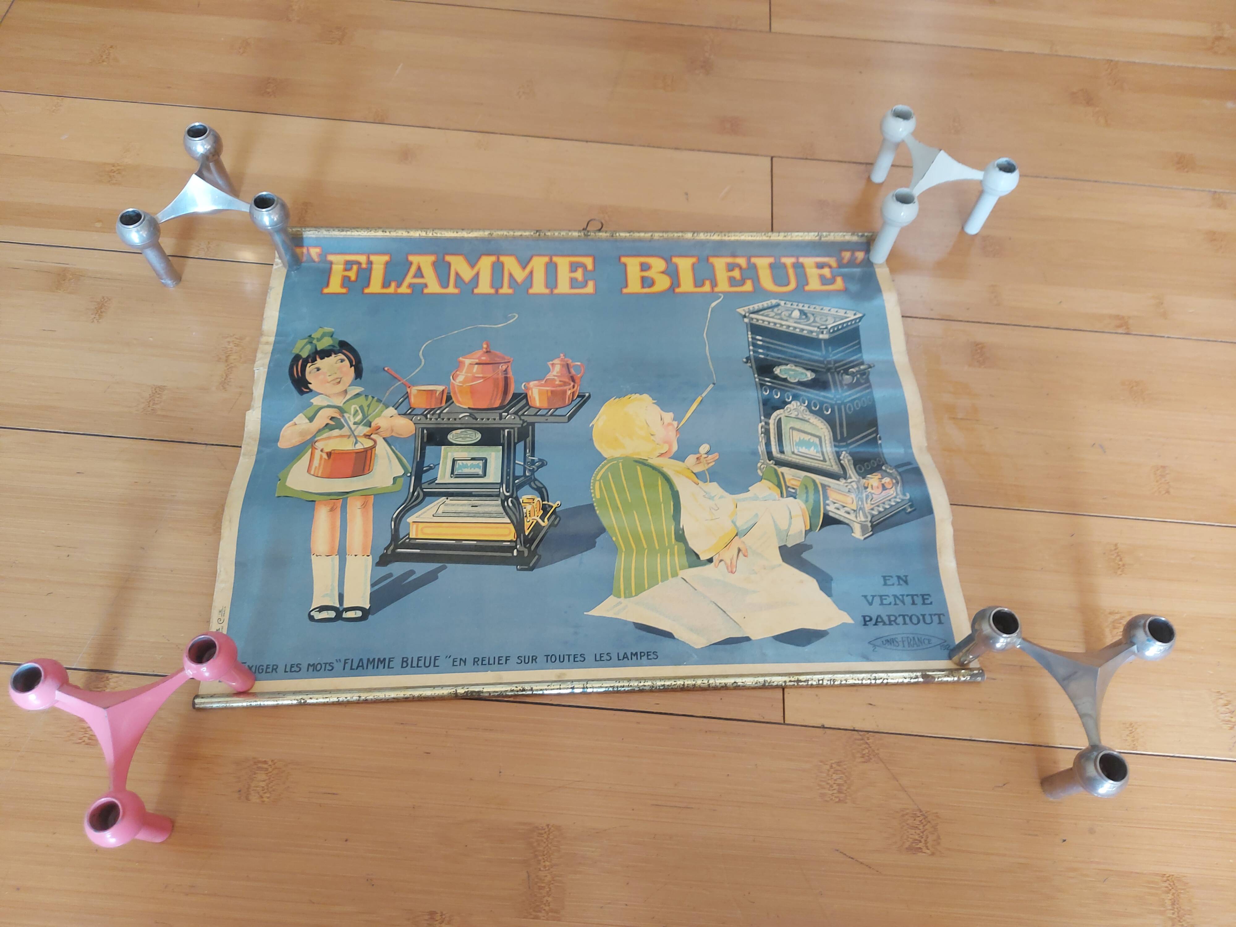 Affiche lithographiée flamme bleu