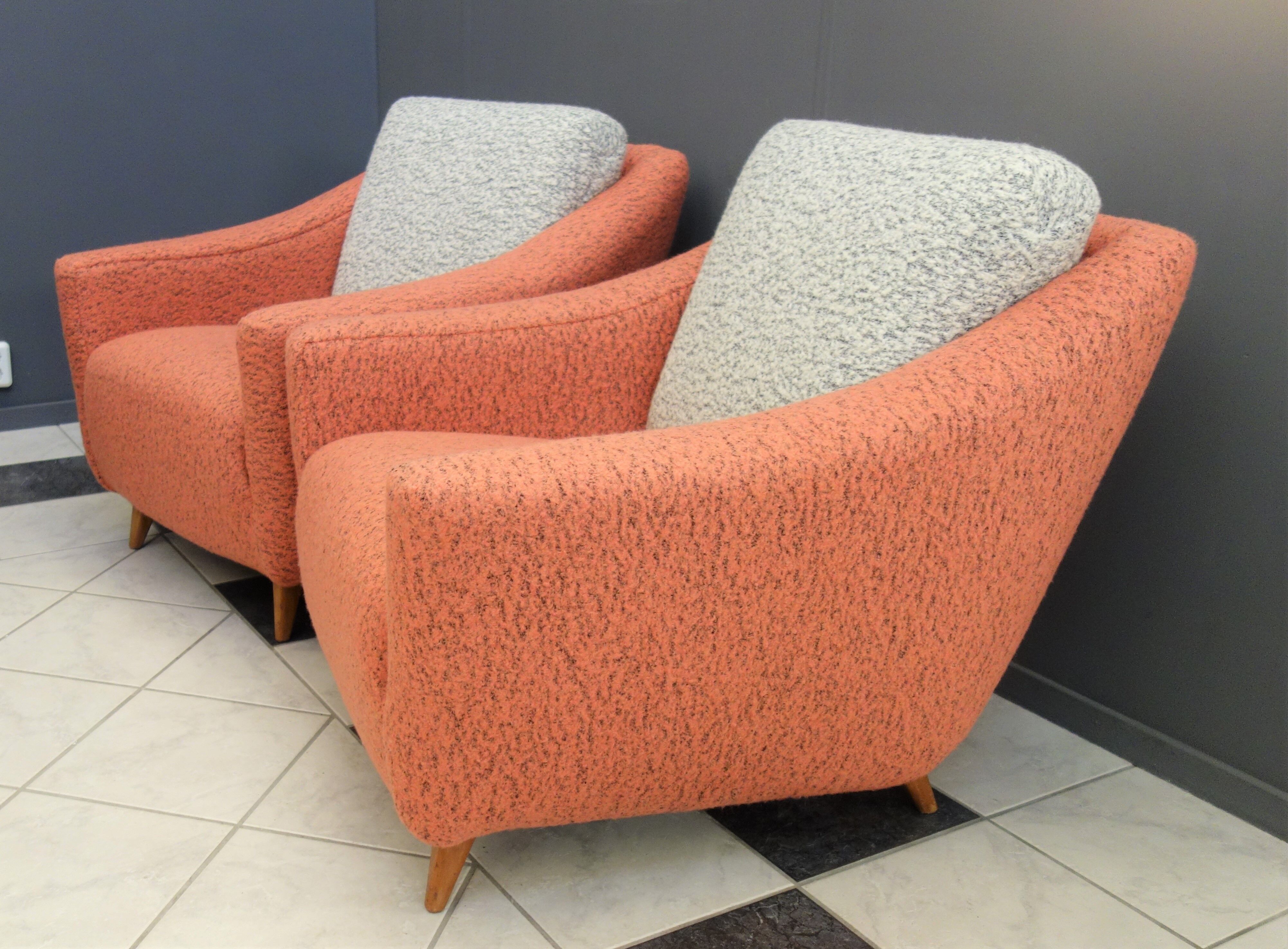 Set of pink and grey club chairs 1960s