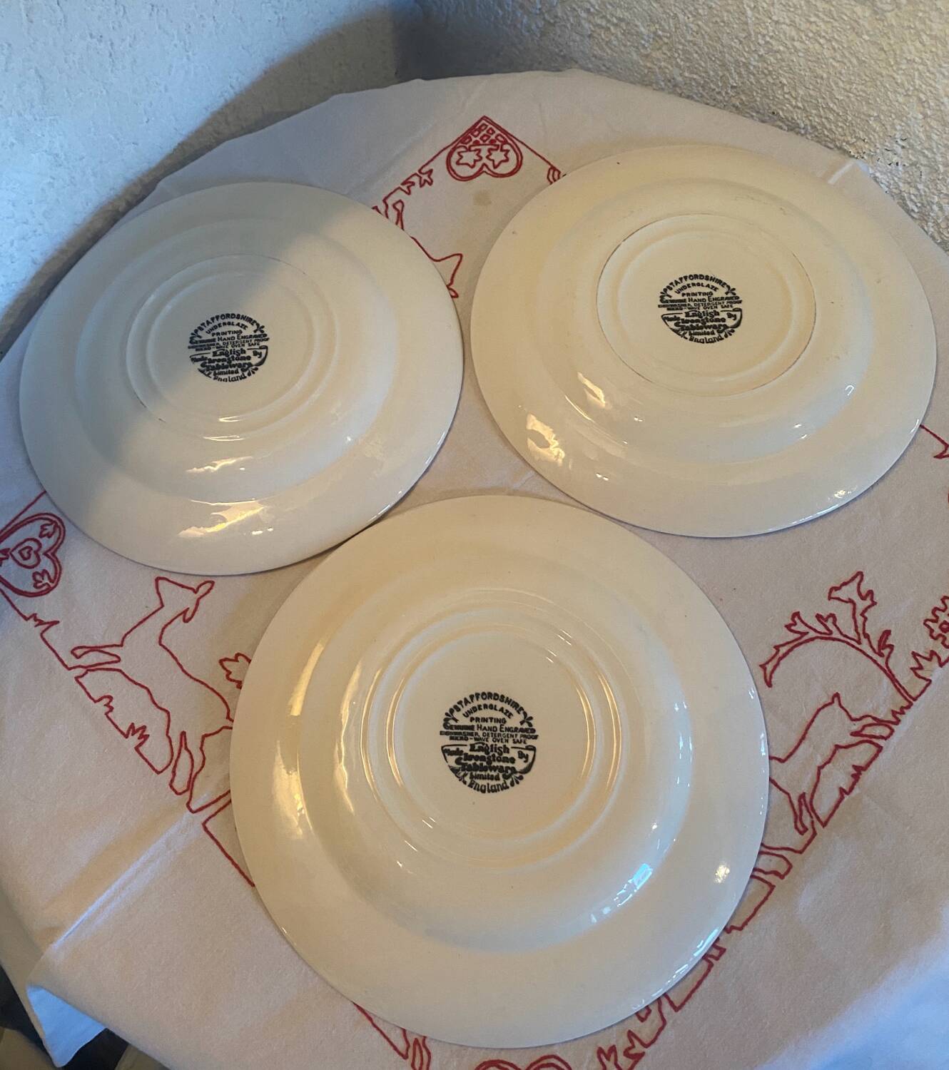 Set of 3 Staffordshire ironstone dinner plates