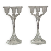 Pair of three-branch candlesticks in Arques crystal