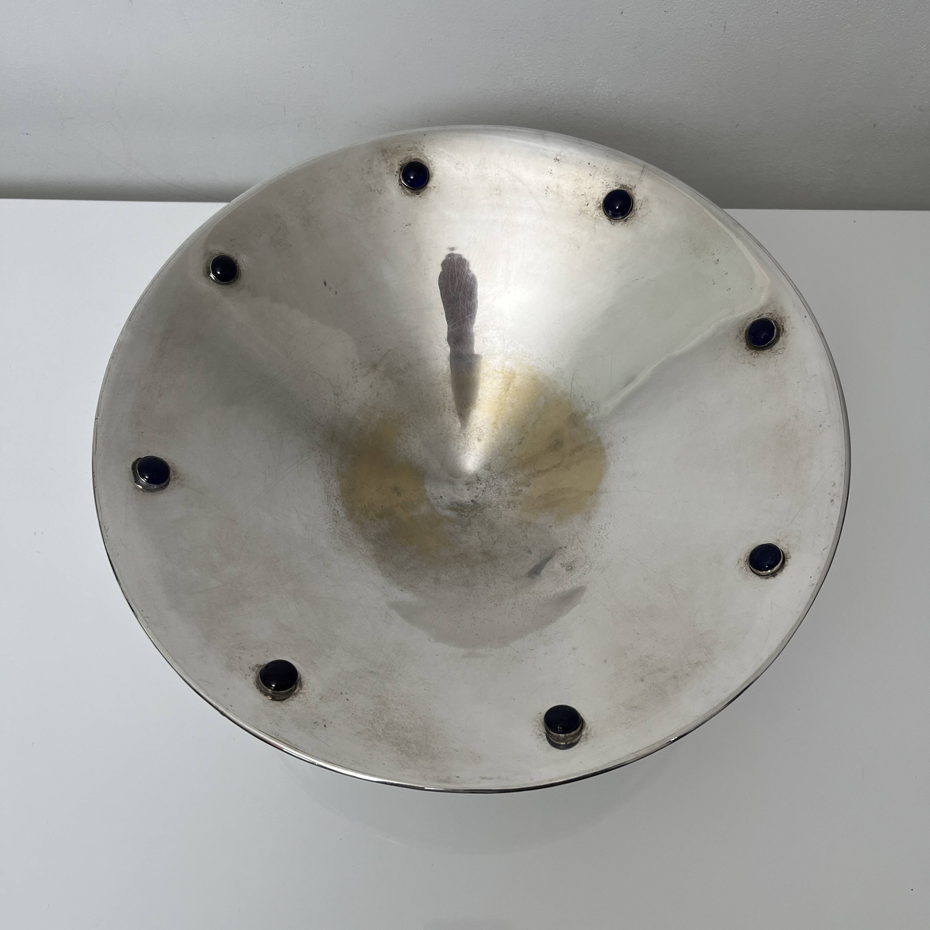 Fruit bowl centerpiece silver metal cabochon