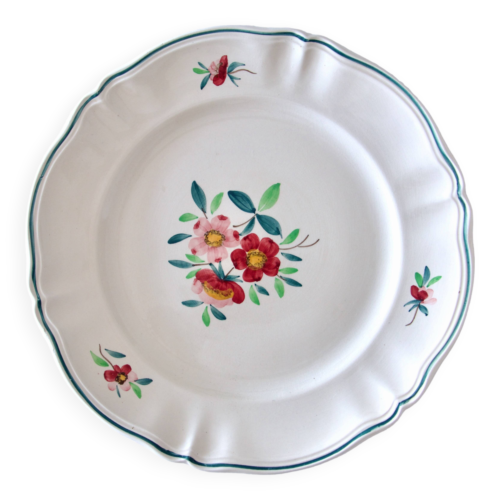 Large old round dish Sarreguemines Amazonas hand painted