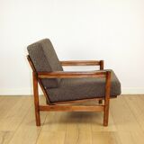 Wooden armchair designed by Z. Baczyk brown vintage chocolate brown boucle lamb