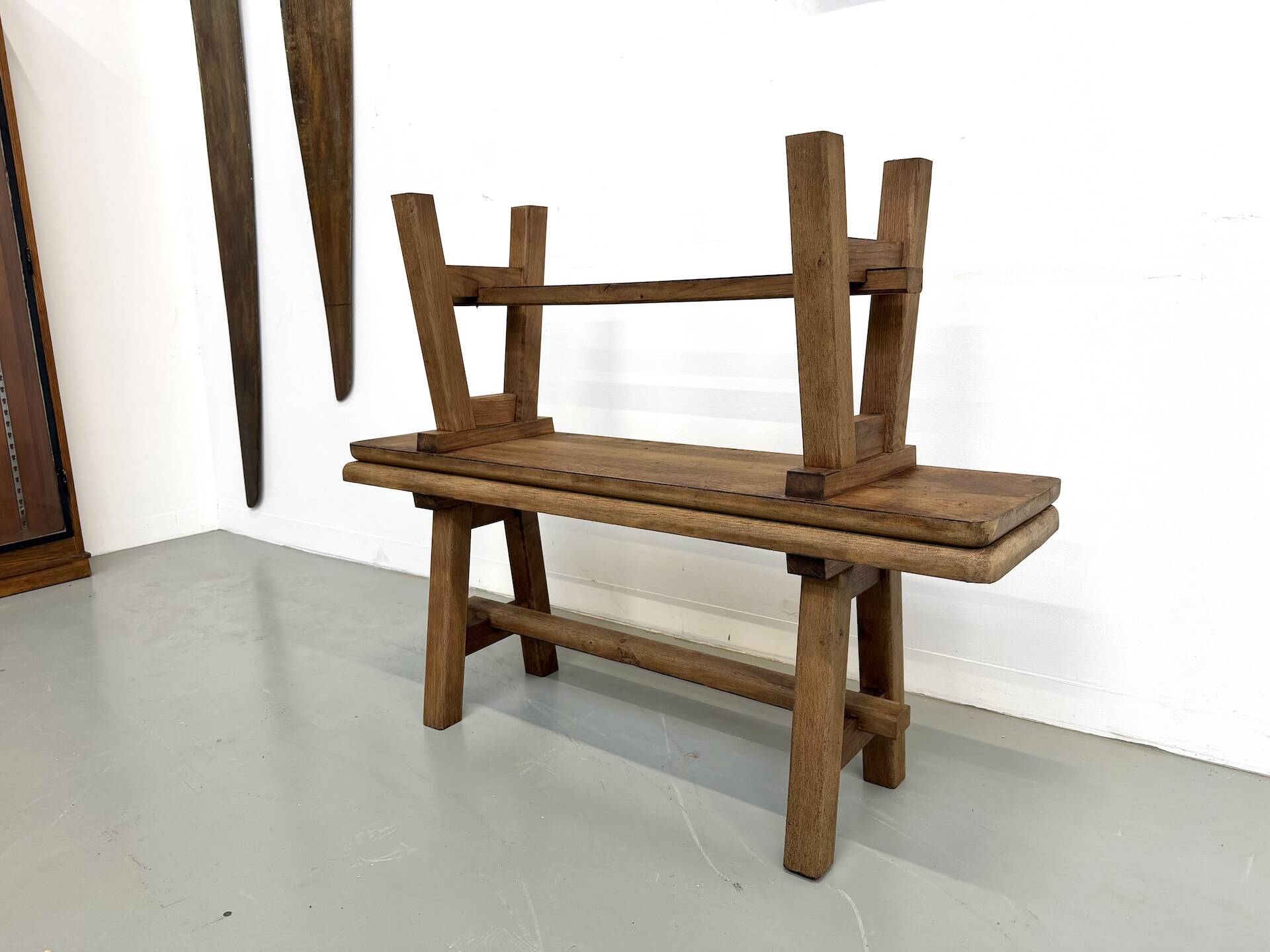 Pair of small solid oak benches - 1950s