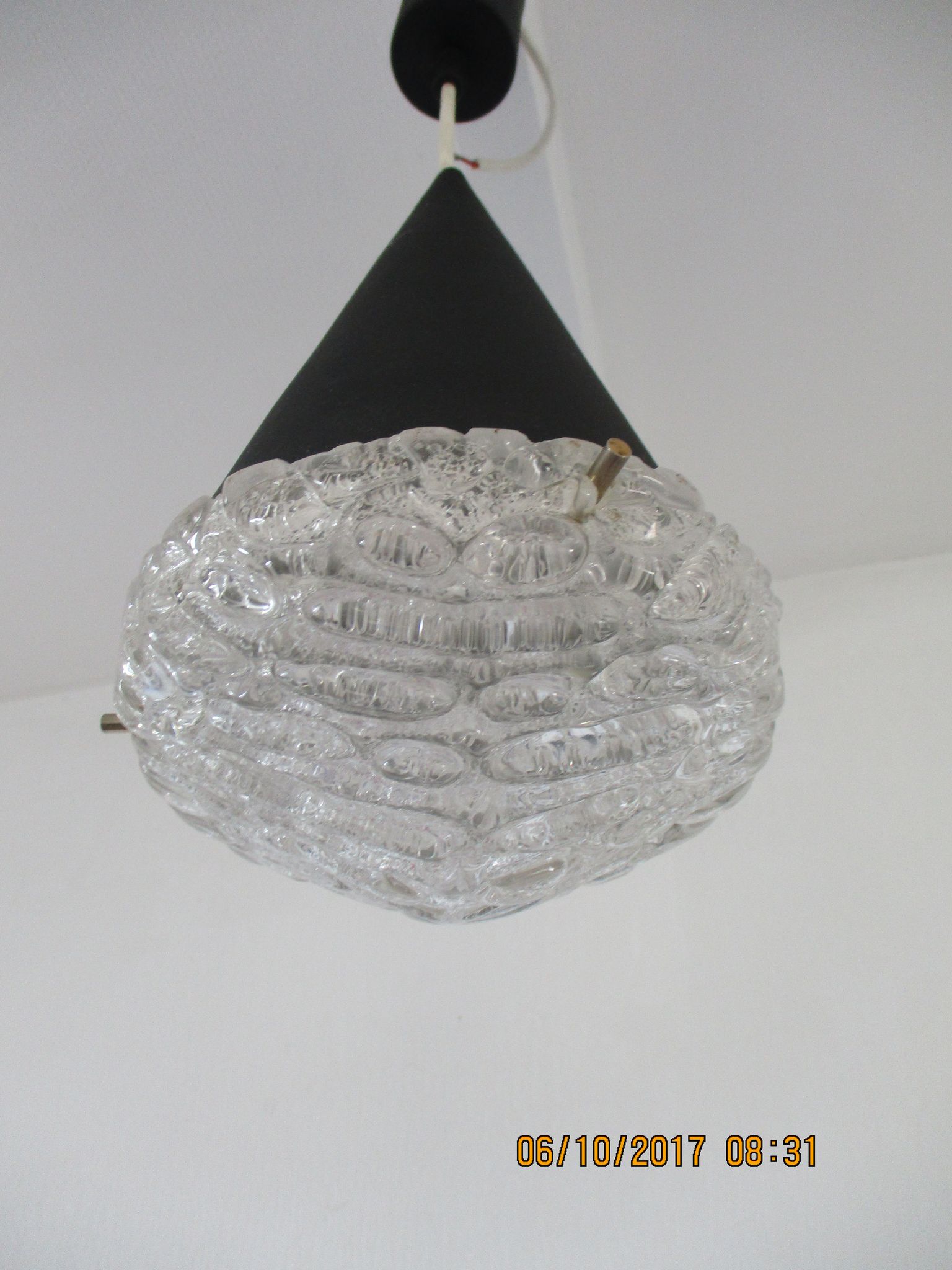 Conical suspension in metal and frosted glass design 60s - 70s