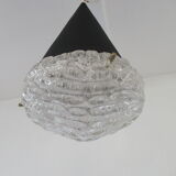 Conical suspension in metal and frosted glass design 60s - 70s